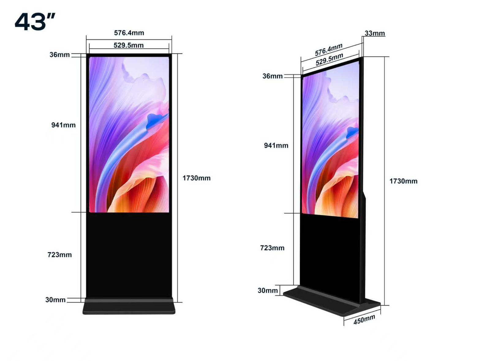 43 Zoll Display Werbetafel mit Maßen für digitales Display Marketing